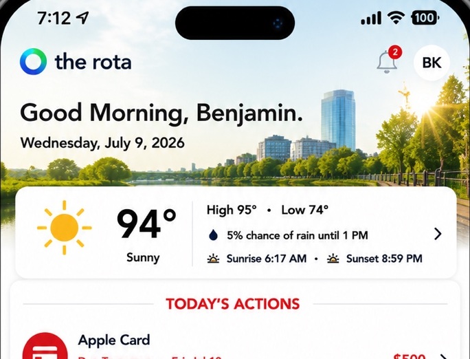 The Rota Today Screen weather and day context